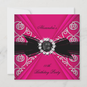 Elegante rosa-schwarze Perlen-Schleifen-Geburtstag Einladung
