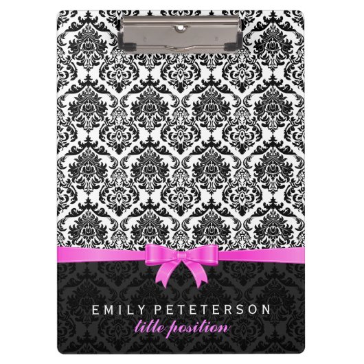 Elegante rosa schwarze und weiße Damasken Klemmbrett (Vorderseite)