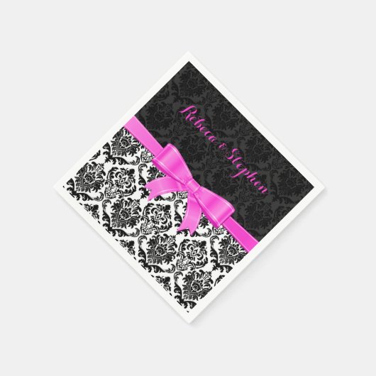 Elegante rosa schwarze und weiße Damaskus-Ribbon 2 Serviette (Ecke)