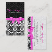 Elegante rosa schwarze und weiße Damaskus-Ribbon 2 Visitenkarte (Vorne/Hinten)