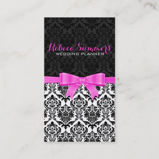 Elegante rosa schwarze und weiße Damaskus-Ribbon 2 Visitenkarte (Vorderseite)