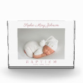 Elegante rosa Script Girl Taufe Fotoblock (Vorderseite)