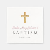Elegante rosa Script religiöse Cross Girl Taufe Serviette (Vorderseite)