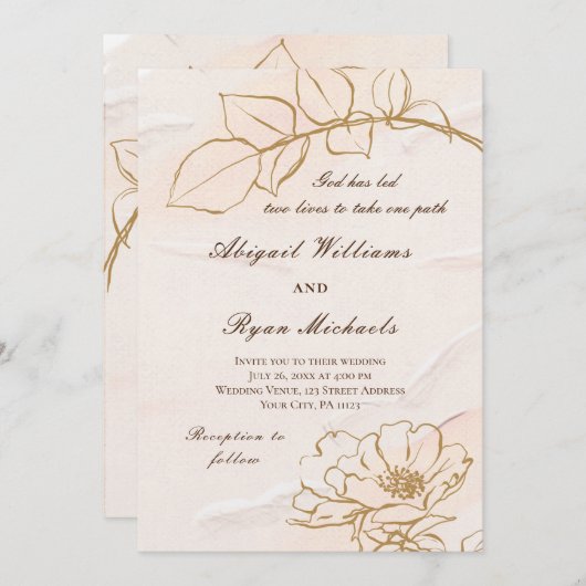 Elegante Rosa Senf Rose Blätter Christlich Hochzei Einladung (Vorne/Hinten)