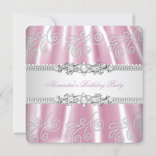 Elegante rosa Silber-Spitze Diamant-Overlay-Party Einladung