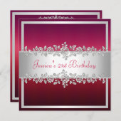 Elegante Rosa Silberne Rose Geburtstagsparty Einladung (Vorne/Hinten)