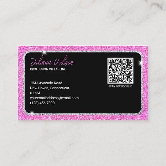 Elegante rosa Sparkle Qr Code Business Card Visitenkarte (Rückseite)