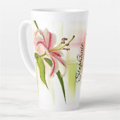 Elegante rosa Stargazer Lily Floral Fotografie Milchtasse (Linke Ecke)