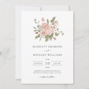 Elegante rosa staubige Rosen Hochzeit Einladung