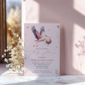 Elegante Rosa Stork Baby Dusche mit Schmetterlinge Einladung