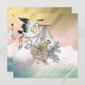 Elegante Rosa Stork Baby Girl Dusche Einladung (Vorne/Hinten)