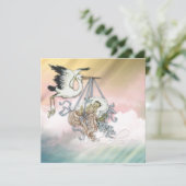Elegante Rosa Stork Baby Girl Dusche Einladung (Stehend Vorderseite)