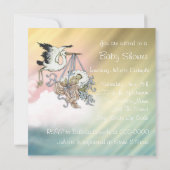 Elegante Rosa Stork Baby Girl Dusche Einladung (Rückseite)