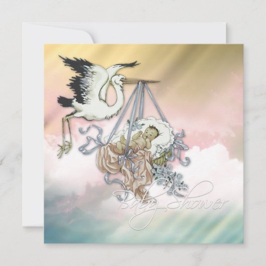 Elegante Rosa Stork Baby Girl Dusche Einladung (Vorderseite)