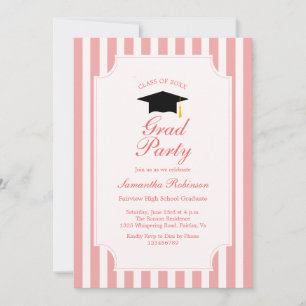 Elegante rosa Streifen Graduation Party Einladung