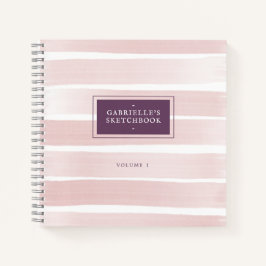 Elegante rosa Streifen mit Ihrem Namen Sketchbook Notizblock