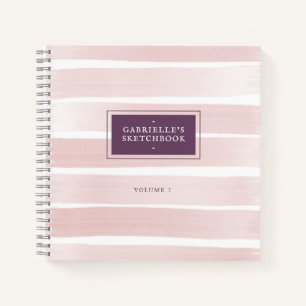 Elegante rosa Streifen mit Ihrem Namen Sketchbook Notizblock