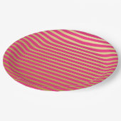 Elegante rosa Streifen Papier Teller (Schrägansicht)