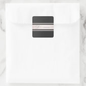 Elegante rosa Streifen Schwarz Texturierte Monogra Quadratischer Aufkleber (Tasche)