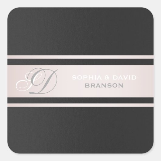 Elegante rosa Streifen Schwarz Texturierte Monogra Quadratischer Aufkleber (Vorderseite)