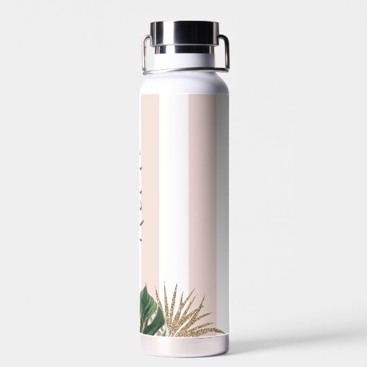 Elegante rosa Streifen tropische Brautjungfrau Trinkflasche (Rückseite)