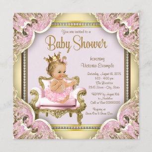 Elegante rosa Stuhl Perlen Rosa Gold Babyparty Einladung