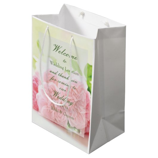 Elegante Rosa Summer Rose Wedding Mittlere Geschenktüte (Vorderseite Schrägansicht)