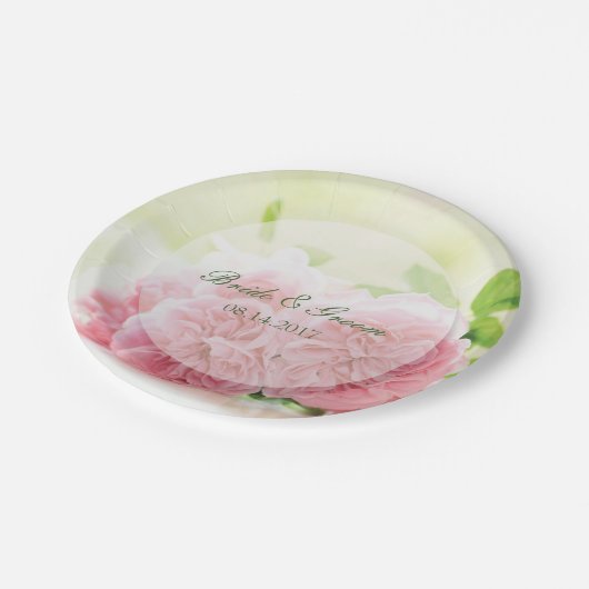 Elegante Rosa Summer Rose Wedding Pappteller (Schrägansicht)