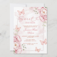 Elegante rosa Sweet 16 Einladung mit Schmetterling