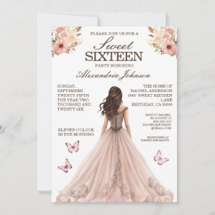 Elegante rosa Sweet 16 Fancy Dress Einladungen