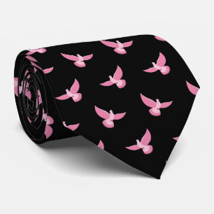 Elegante Rosa Taube auf schwarzem, nahtlosen Muste Krawatte