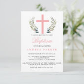 Elegante rosa Taufe/Christening Einladung (Stehend Vorderseite)