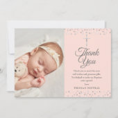Elegante rosa Taufe Silberherz Foto Dankeskarte (Vorderseite)
