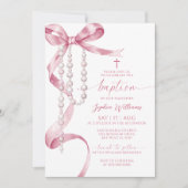 Elegante rosa Taufe und Rosardartaufen Einladung (Vorderseite)