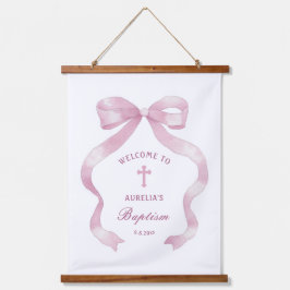 Elegante rosa Taufe Willkommen Wandteppich Mit Holzrahmen