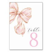 Elegante rosa Tischkarten mit Schleife Tischnummer (Rückseite)