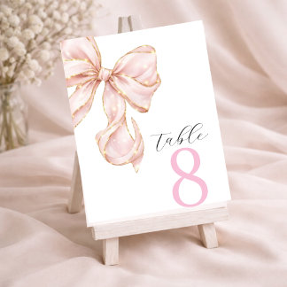 Elegante rosa Tischkarten mit Schleife Tischnummer