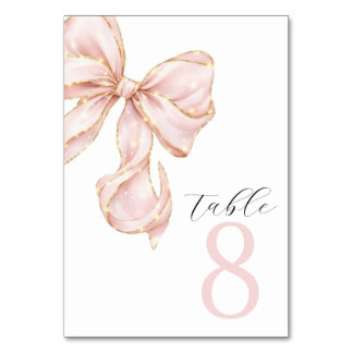 Elegante rosa Tischkarten mit Schleife Tischnummer