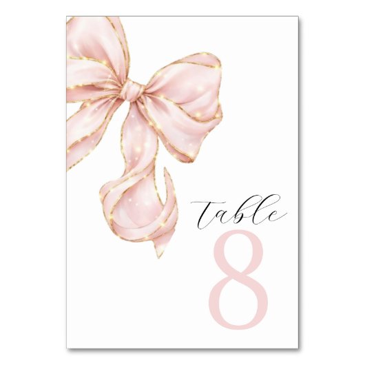 Elegante rosa Tischkarten mit Schleife Tischnummer (Rückseite)
