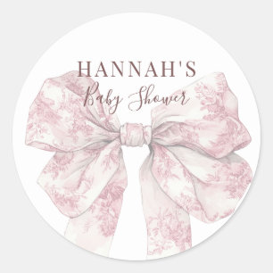 Elegante rosa Toile-Schleife Baby Shower Willkomme Runder Aufkleber