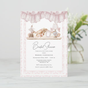 Elegante rosa Toile Vintage Whimsical-Brautbad Einladung