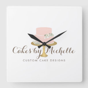 Elegante rosa Torte mit floraler Cake Decorating Quadratische Wanduhr