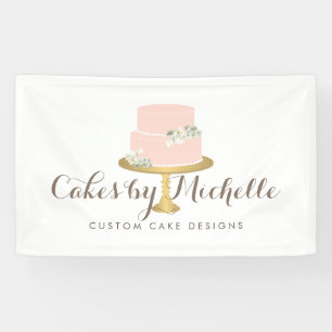 Elegante rosa Torte mit floraler Cake-Dekoration Banner