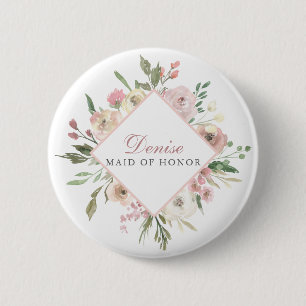 Elegante Rosa Trauzeugin Name Tag Button