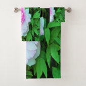 Elegante Rosa Tree Peony Blume mit Gelbzentrum Badhandtuch Set (Insitu)
