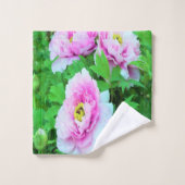Elegante Rosa Tree Peony Blume mit Gelbzentrum Badhandtuch Set (Waschlappen)