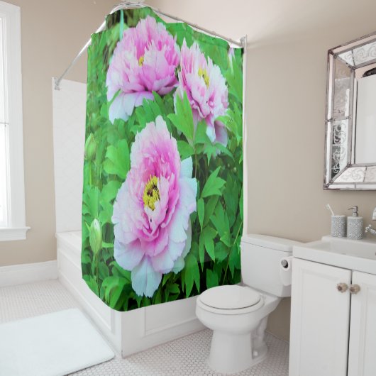 Elegante Rosa Tree Peony Blume mit Gelbzentrum Duschvorhang (Beispiel)