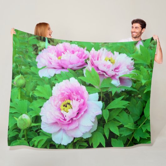 Elegante Rosa Tree Peony Blume mit Gelbzentrum Fleecedecke (Beispiel)
