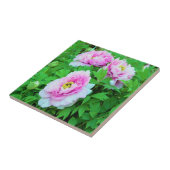 Elegante Rosa Tree Peony Blume mit Gelbzentrum Fliese (Seite)