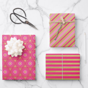 Elegante rosa Trio Wrapping Paper Sheets Geschenkpapier Set